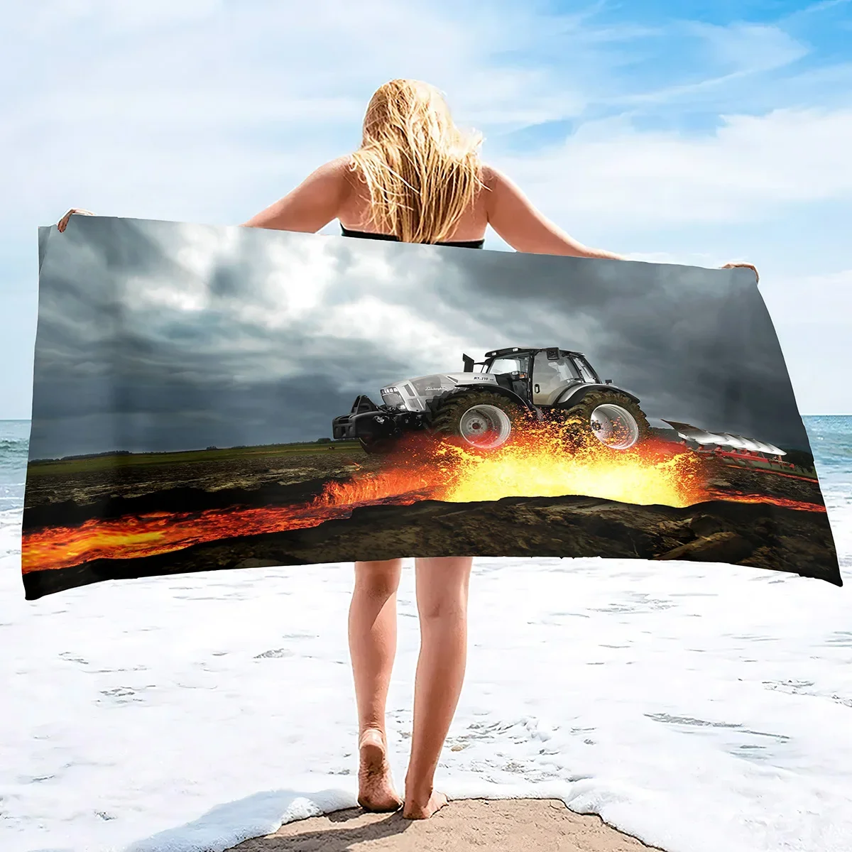 Microfiber Tractor Beach Towel Sand Free Agricultural Vehicle Beach Towels Oversized Quick Dry Soft Bath Towels for Sports