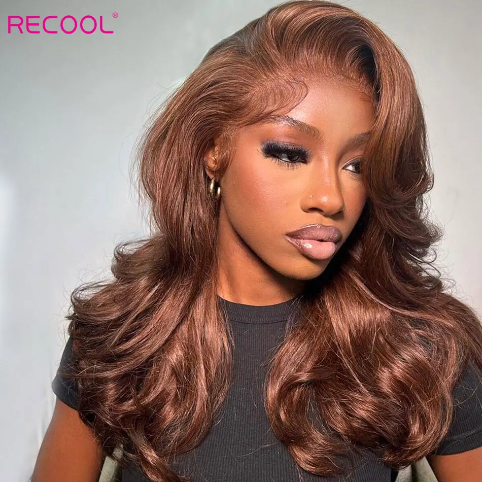 Recool Copper Brown Layered Cut Loose Wave Glueless Wig Human Hair Pre Cut&Bleached 6&times;5 HD Lace Closure Wig
