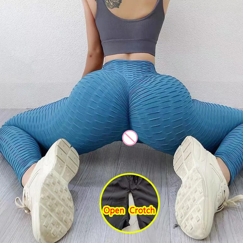 

Woman Sexy Open Crotch Leggings with Double Zippers Taking off Booty Lifting Outdoor Sport Pant Skinny Crotchless Trousers Tight