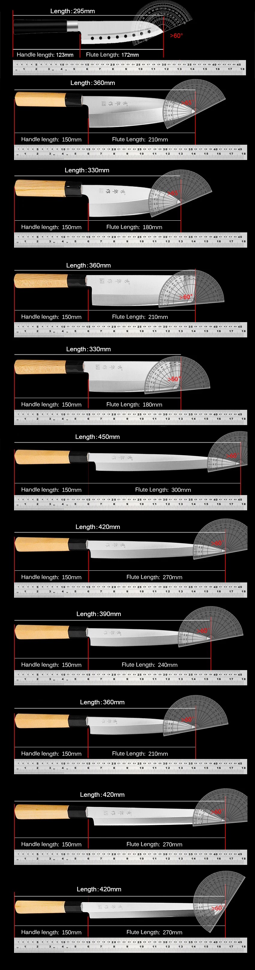 Kitchen Knife 1-10pcs Japanese Sashimi Santoku Chef Stainless Steel Sushi Salmon Fish Filleting Knife with Wood Handle