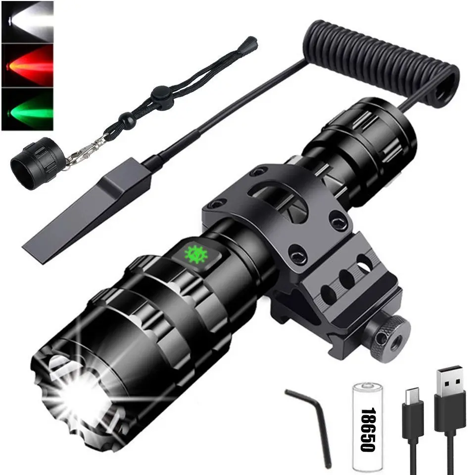 

Белый/красный/зеленый фонарик XML-L2, фонарь с 5 режимами, 1600 люмен, USB, перезаряжаемый тактический фонарик 18650