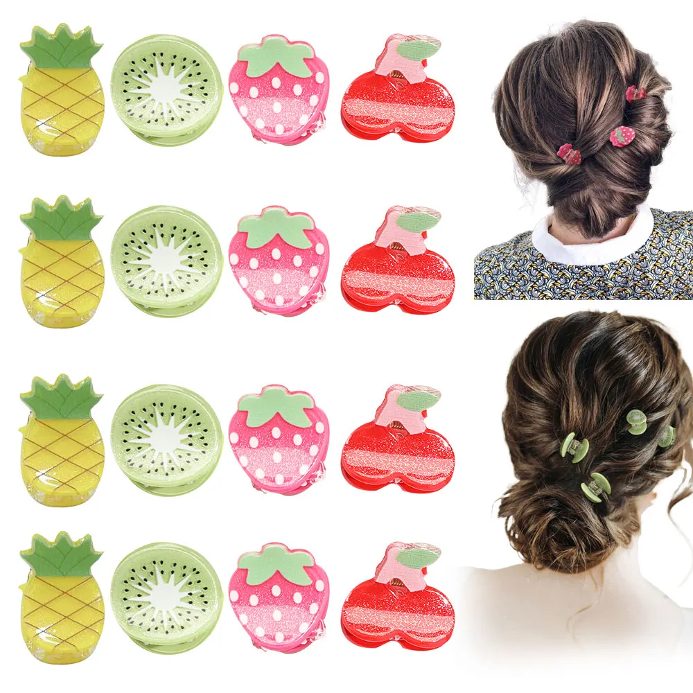 

ncmama 3/4Pcs 2.2CM Fruit Hair Claws Clips For Women Girls Cute Pineapple Cherry Avocado Crab Clip Headdress Hair Accessories