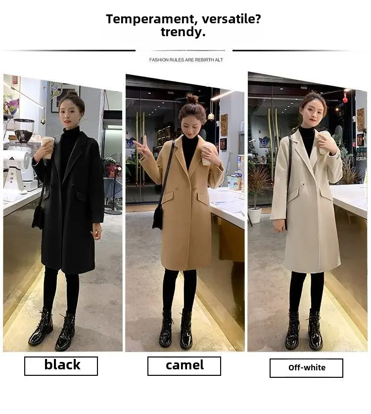 Fashionable 2023 Medium-length Woolen Jacket For Women Loose-fit Camel Color Korean Style Overcoat Trendy Autumn Winter