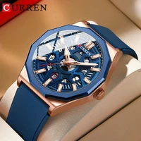 CURREN Fashion Creative Design Watches Men Quartz Silicone Strap Date Wristwatches for Male Clock with Luminous Hands