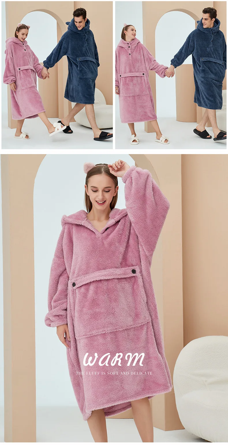 Unisex Robes Men Winter Dressing Gown Winter Warm Fleece Robe Pullover Hooded Women Winter Dressing Gown Robes Soft Bathrobe red pajama pants