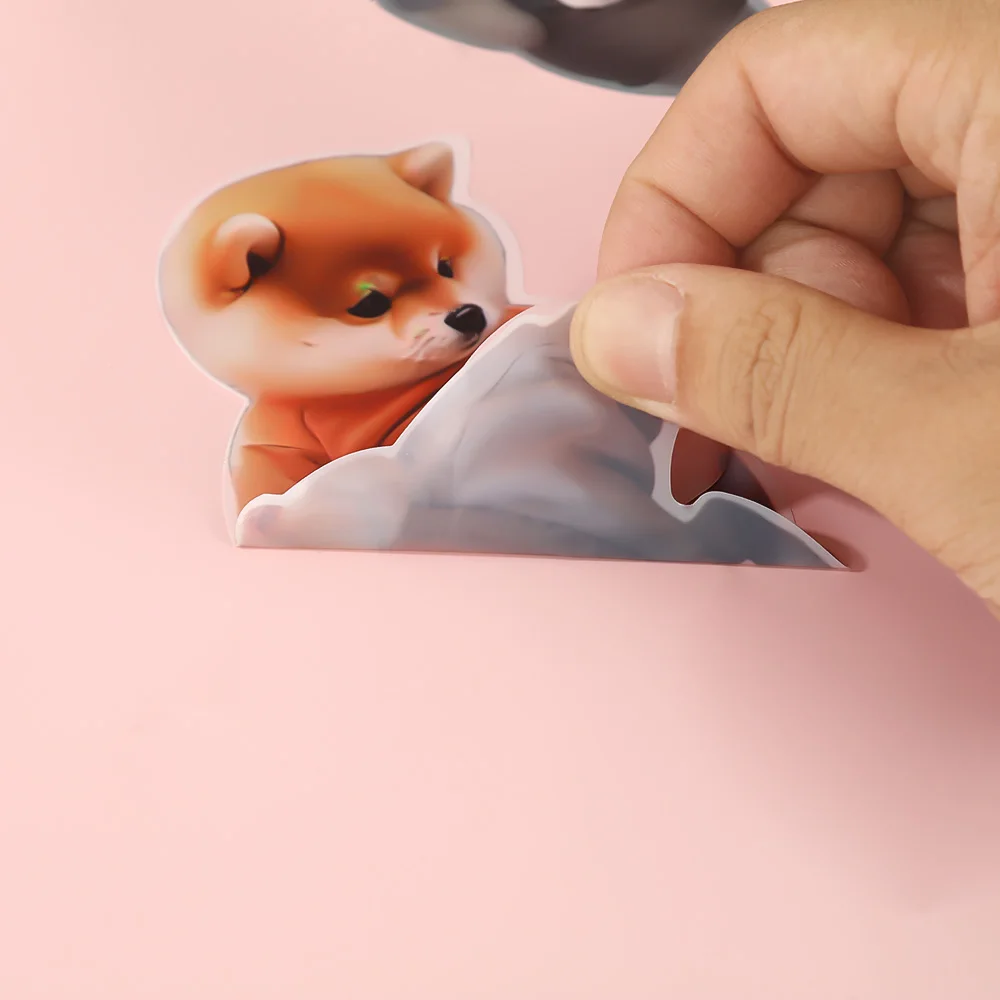 3D Shiba Inu Dog Belly Sticker-Cute puppy wearing orange outfit with soft pink background silicone self-adhesive