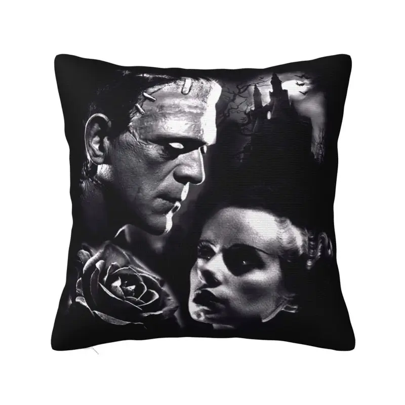 

Style Dark Couple By Spider Bride Of Frankenstein Cushion Cover Velvet Horror Film Pillow for Sofa Square Pillowcase Decoration