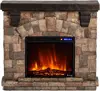 Alpine LED Electric Fireplace Stove with Faux Wood and Stone Mantel - Remote - 3D Log and Fire 11.6"D X 44.9"W X 40.2"H 1