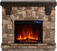 Alpine LED Electric Fireplace Stove with Faux Wood and Stone Mantel - Remote - 3D Log and Fire 11.6"D X 44.9"W X 40.2"H 1