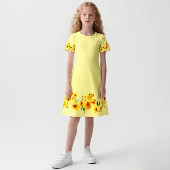 Girls Yellow Floral Dress 1