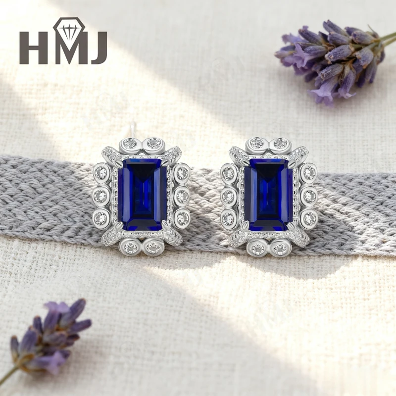 Laborgezüchtete Edelstein-Ohrringe aus 925 Sterling Silber, Grüner/Roter/Blauer Smaragd/Prinzessinnenschliff, Feiner Schmuck, Muttertagsgeschenk für Sie – Detail 4