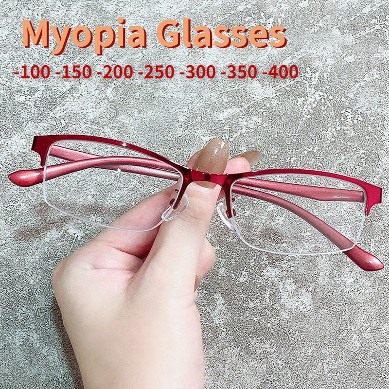 

Male and Women Myopia Classification Metal Half Frame Anteojos Miopes 1.0, 1.5, 2.0, 2.5 To 4.0 Simple Business Office Style
