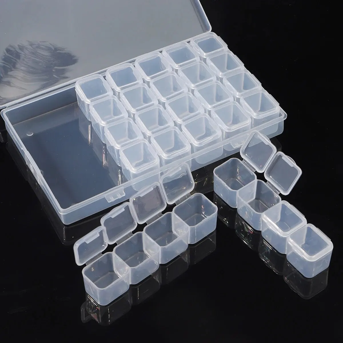 28 Grid Nail Diamond Box Plastic Empty Box Mini Detachable Decoration Pearl Small Rivet Semi Transparent Storage