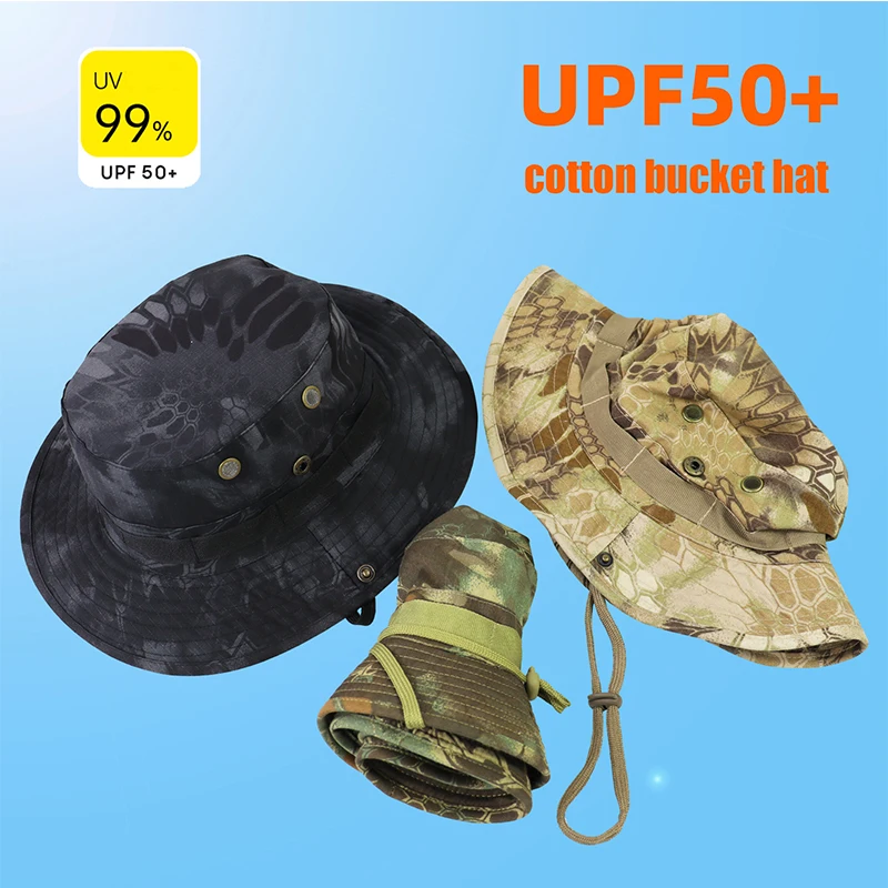 

Men's Cotton Trendy Python Design Fisherman Hat Women's Sunscreen Foldable Adventure Training Hiking Camping Fishing Bucket Hat