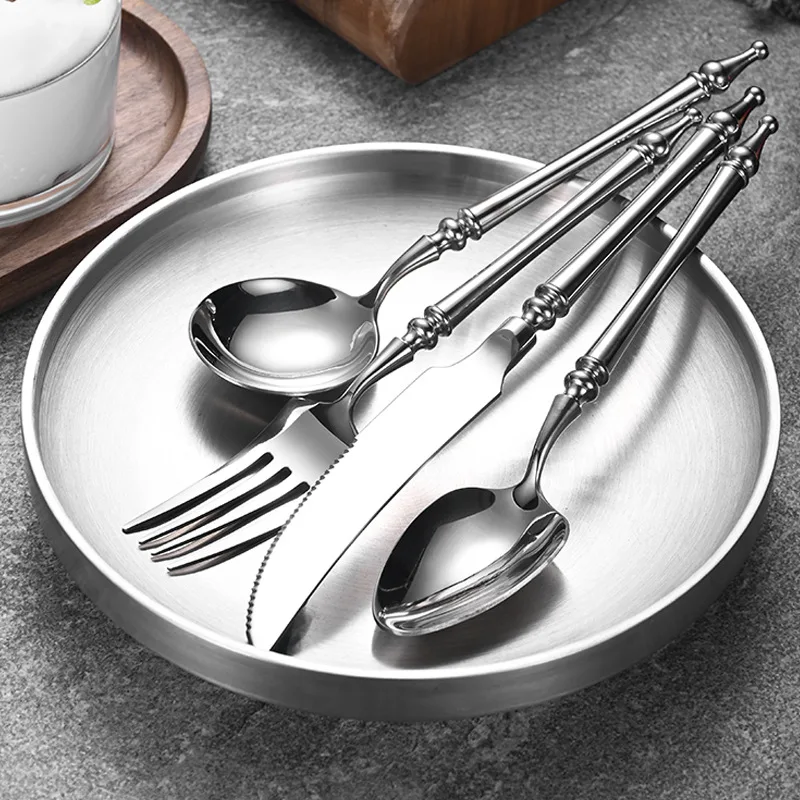 Slim 304 Stainless Steel Cutlery Set French Dinnerware Clamp Western Table Knife Fork Tea Spoon Flatware Festival Decor cutlery set western style cutlery set picnic cutlery set stainless steel cutlery set picnic tableware camping cutlery set