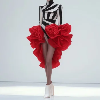 High Fashion Style Floral Tiered Skirts jupe femme Red Long Skirt To Party Female Asymmetrical Maxi Skirts Midi Length 1