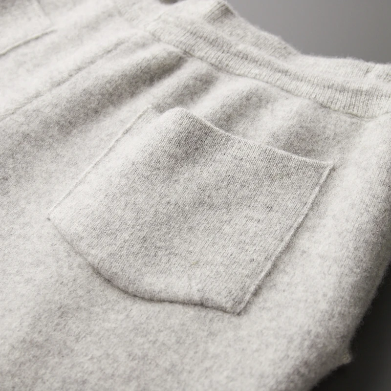 Autumn Winter 100% merino Wool Men's Wool Pants Thickened Knitted Long Pants Slim Fitting Solid Color Warm Flat Corner Pants 5