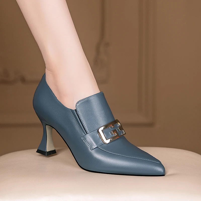 Pointed Toe Single Shoes Women Spring 2024 New Comfortable High-heeled Women's Shoes Thick Heel Small Leather Shoes Women Heels
