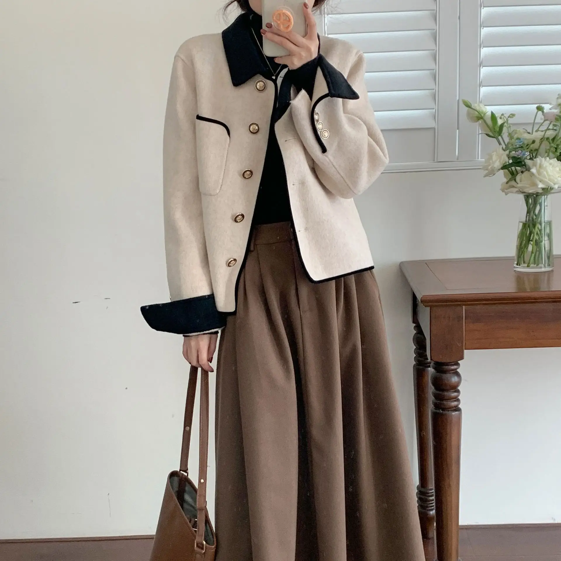 

Korean-style Autumn/Winter 2022 new small fragrance double-sided wool simple casual lapel short coat