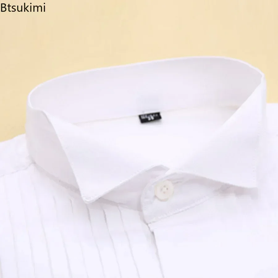 Mens Dress Shirt Men Wedding Party Club Dress Shirts with Bowtie Slim Fit Solid Wing Tip Collar Tuxedo Shirt Long Sleeve Tops