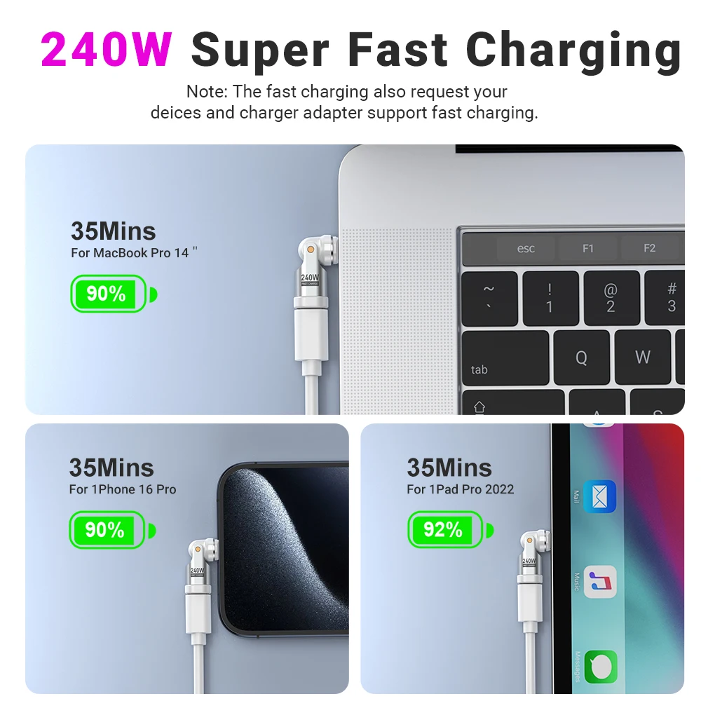 AUFU 9Pin Magnetic USB C Adapter 240W USB C to Type Fast Charging Female Converter for iPhone 16 15 Laptop Macbook Samsung