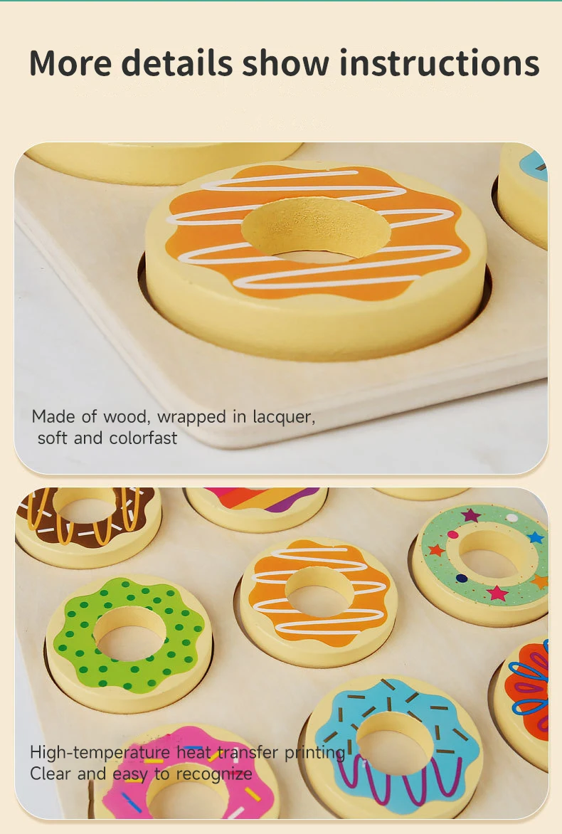 Wooden Doughnut Toy Montessori Kids Early Education Toy Baby Color Matching Puzzle Sorting Game Toy Parent-Child Interaction (detail 9)