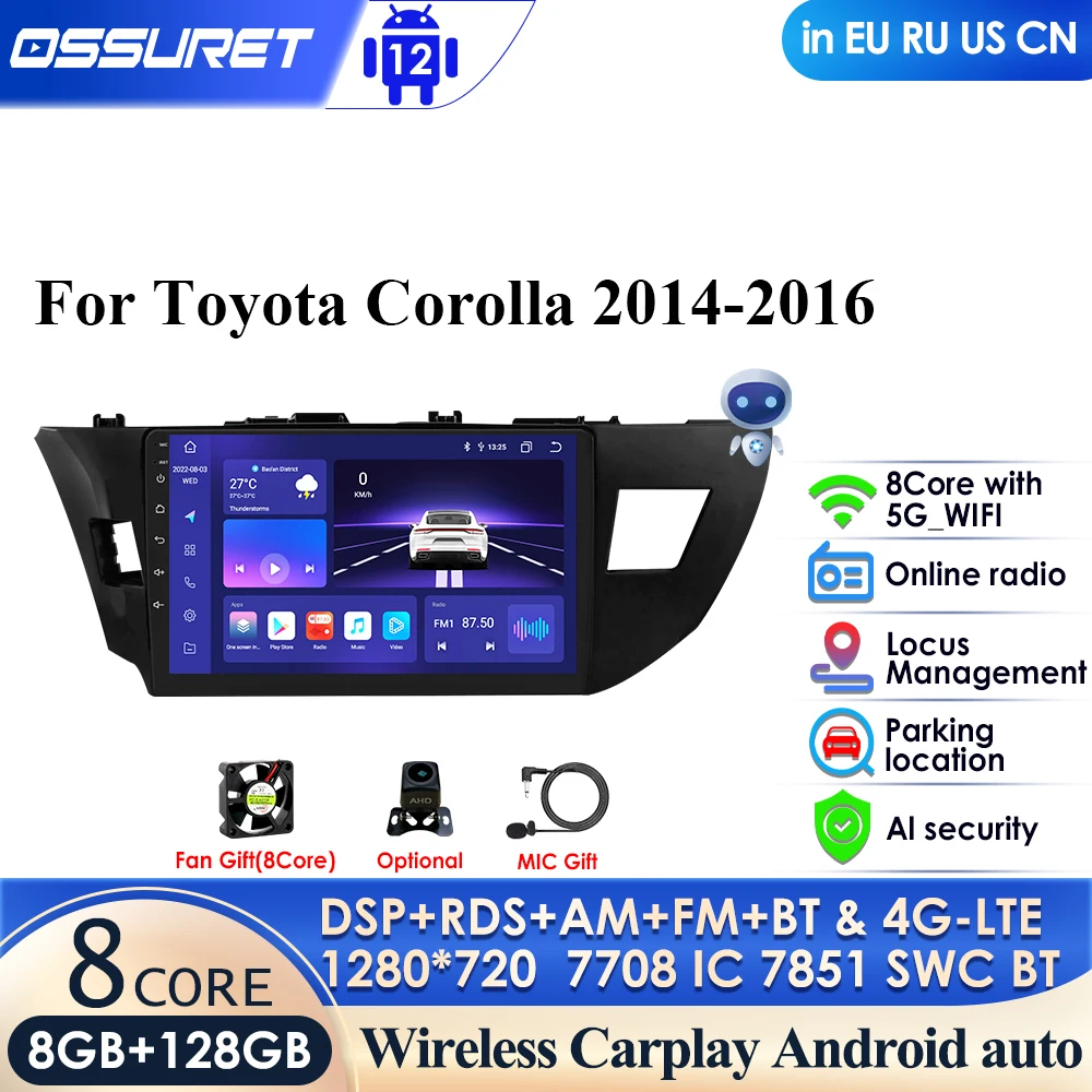 8G+128G Automotivo Android 12 Car Radio for Toyota Corolla GPS