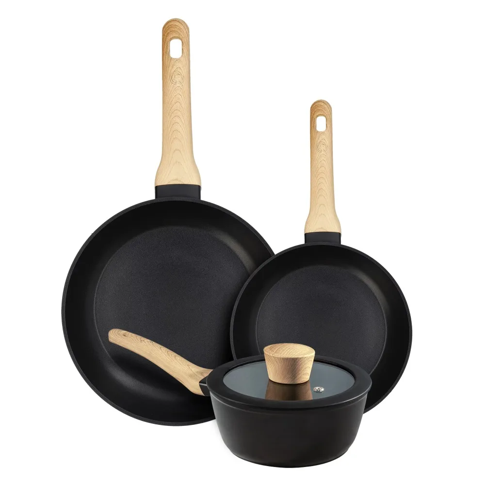 

4 Piece Cookware Set Kitchen Utensil Sauce Pan With Lid and 2 Frying Pans Nonstick Dining