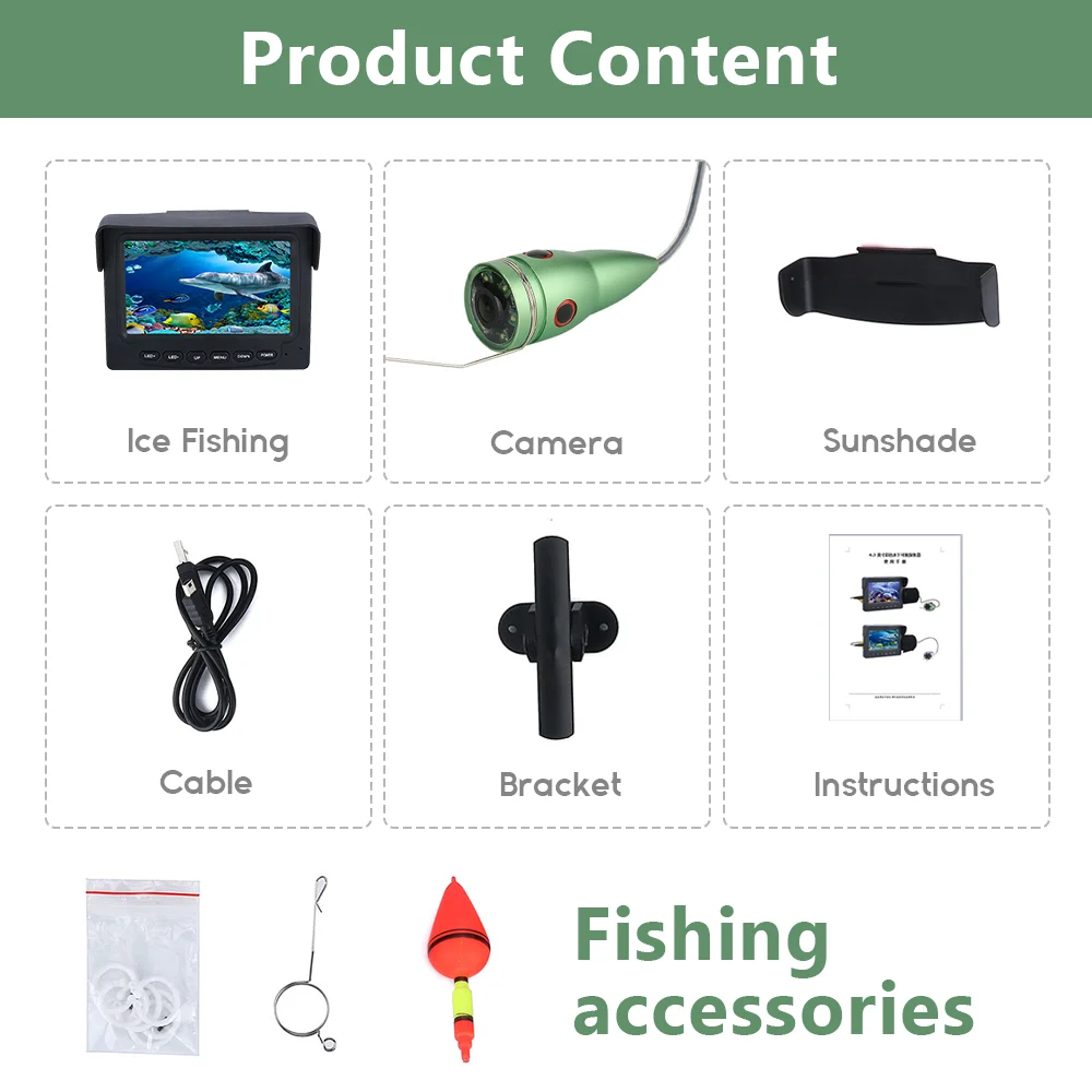 Fish Finder 4.3" 1000TVL Underwater Fishing Camera for Ice/Sea/River Fishing Search with 5000mah Battery IP68 Waterproof