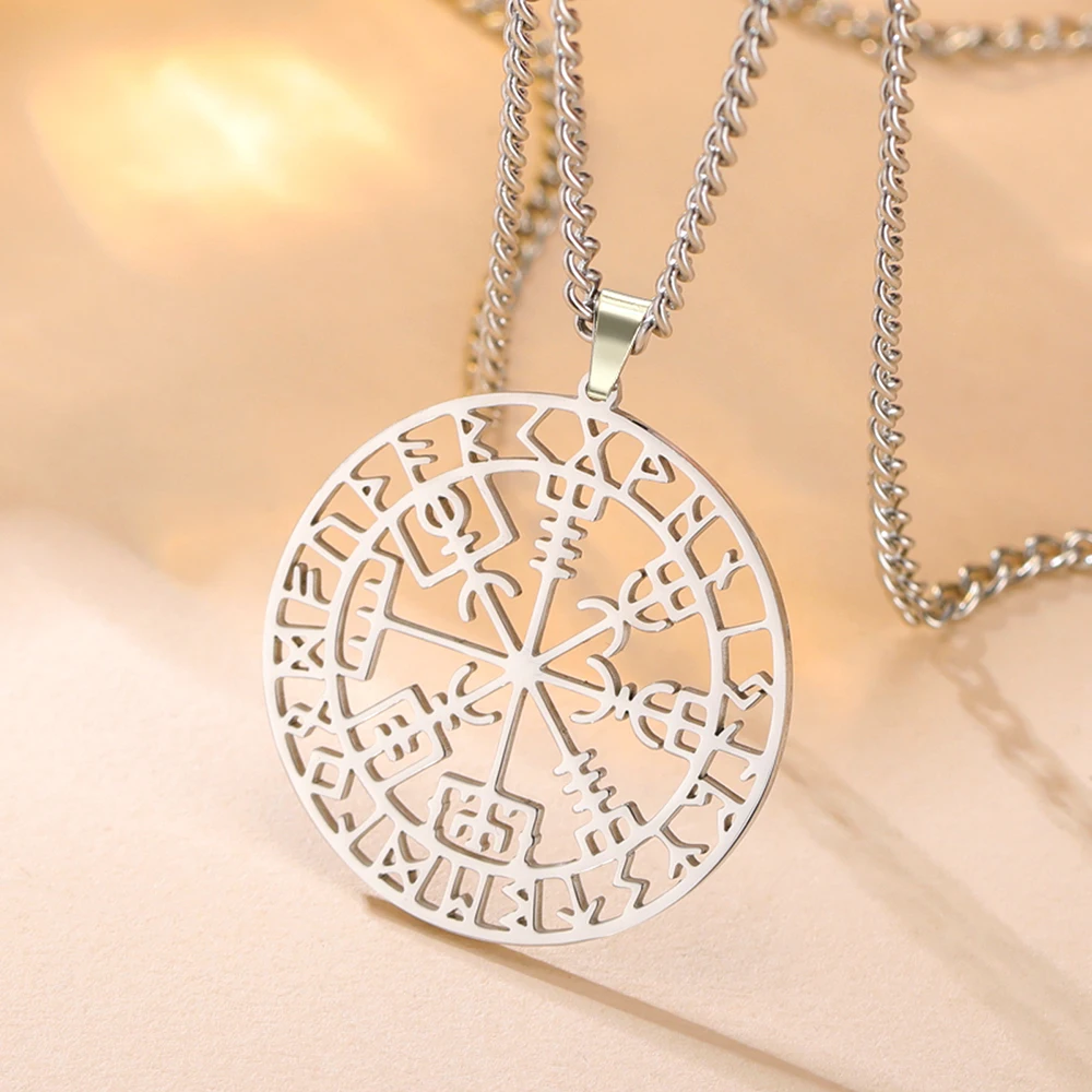Dawapara Vegvisir Anhänger Halskette Nordische Runen Kompass Halskette Schutzamulett Edelstahl Schmuck – Detail 15