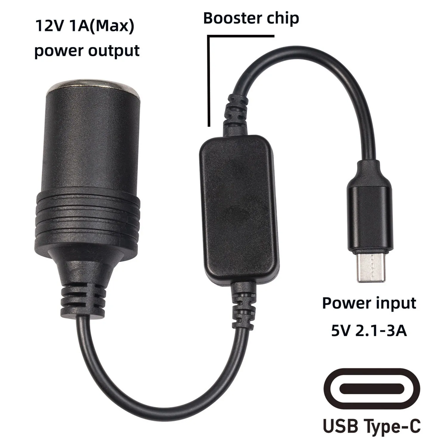 CERRXIAN 3,9 voet USB C-stekker naar 12 V sigarettenaansteker auto step up socket adapter stroomkabel voor dash cam, GPS, led-lichtstrips voor de auto, 1,2 m