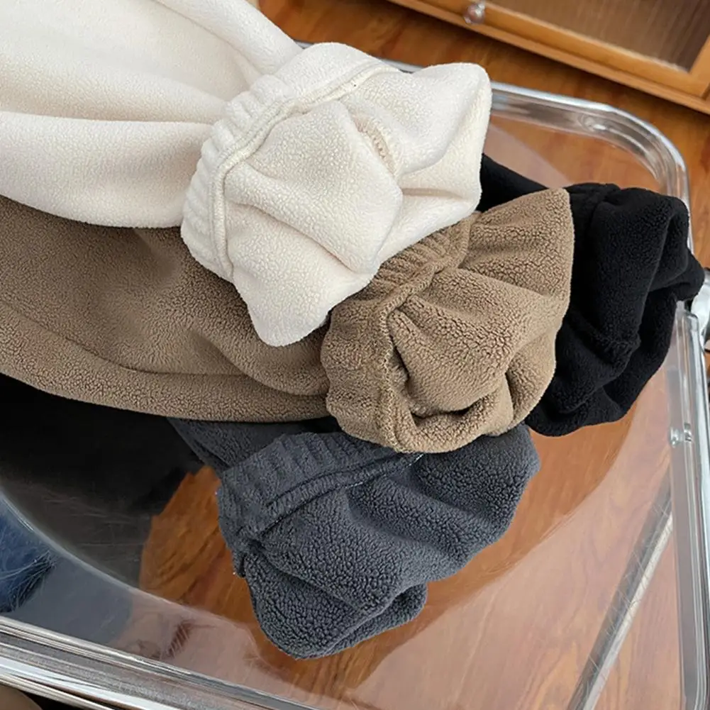 

Winter Casual Pants Cozy Stylish Women's Winter Pants Plush Wide-legged Warm with Elastic Waist Pockets Women Solid Color Pants