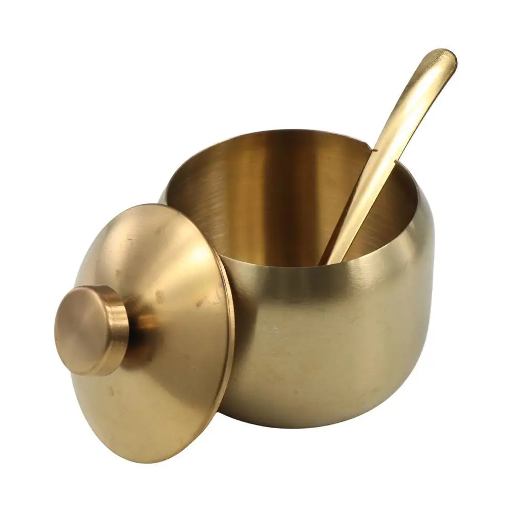 Stainless Steel Sugar Bowl with Spoon Lid Seasoning Jar