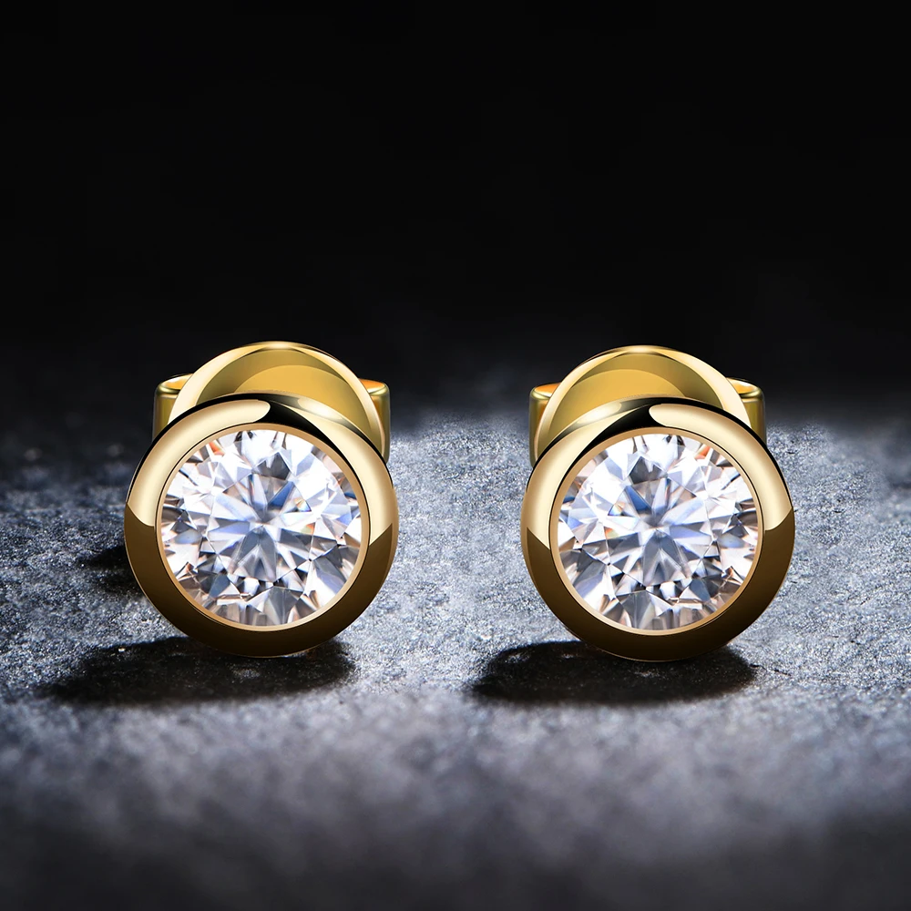 MINTYBO 14K 10K Moissanite Yellow Gold Bezel Setting Stud Earrings for Women Brilliant D VVS Solitaire 8MM Diamond Earring