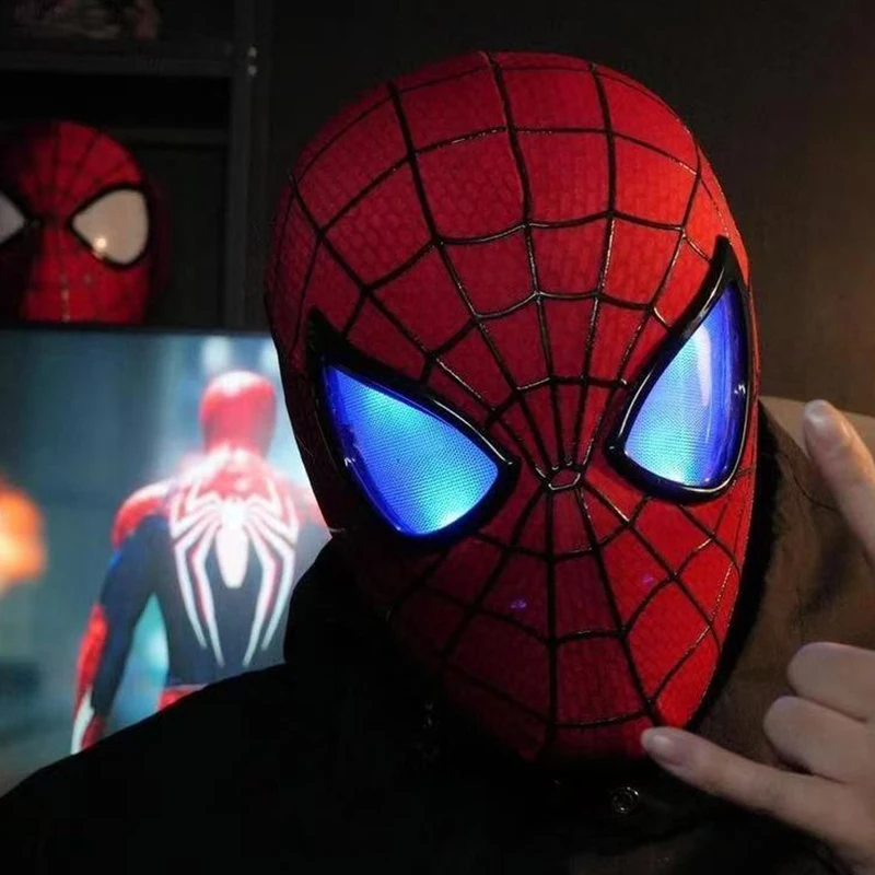Cosplay Mask-Moving Eyes Blinking Function Superhero Headgear Adults Kids Spider-Man Helmet Ring Control Cosplay Mask Toy Gift