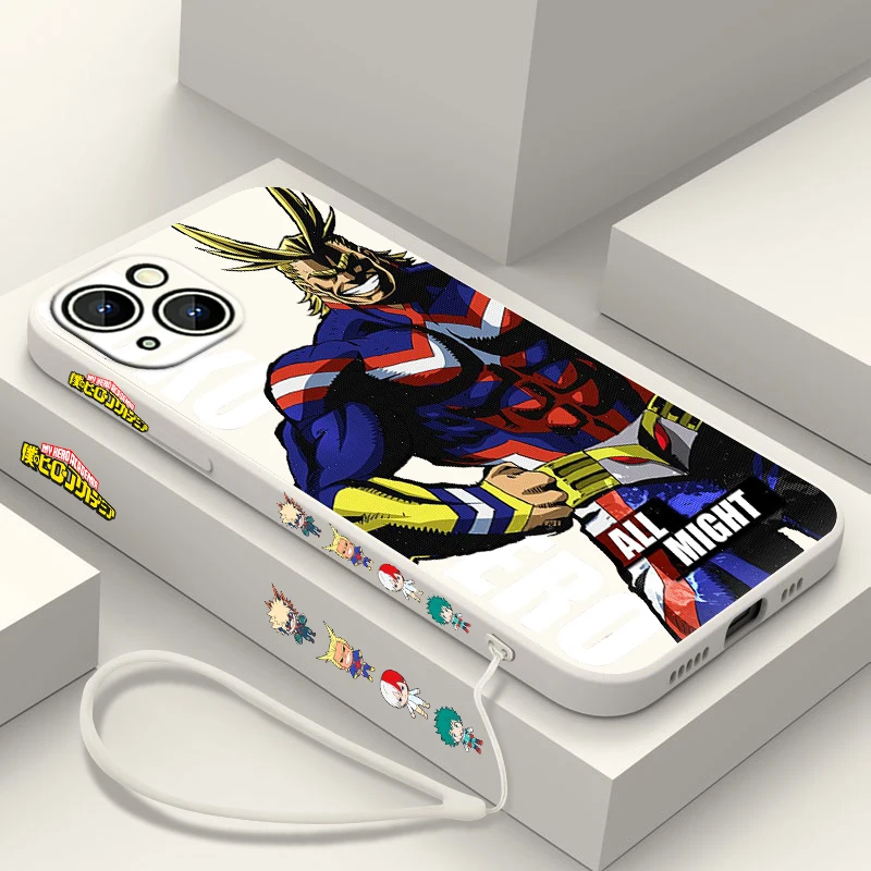 thumbnail image 1 of Funda de teléfono de Anime My Hero Academia para Apple iPhone, 15, 14, 13, 12, 11 Pro Max Plus, 8, 7, SE, funda líquida con Capa de cuerda izquierda, 1 of 5