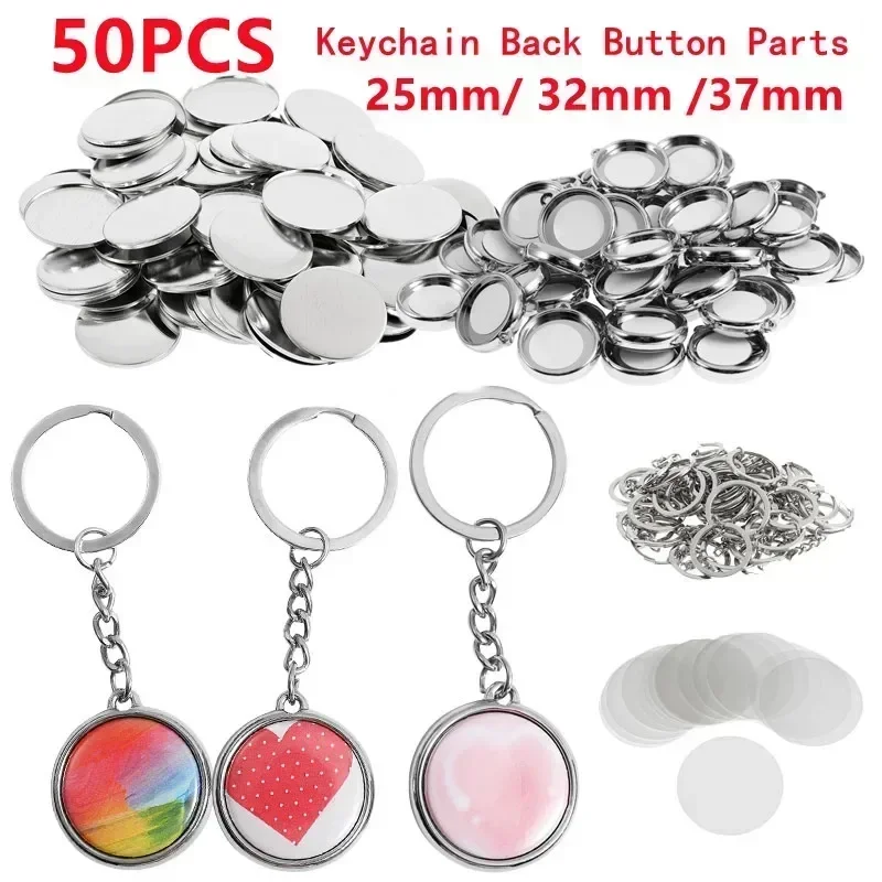 50Pcs/set Double-sided Keychain Button Making Supplies for Button Maker ...