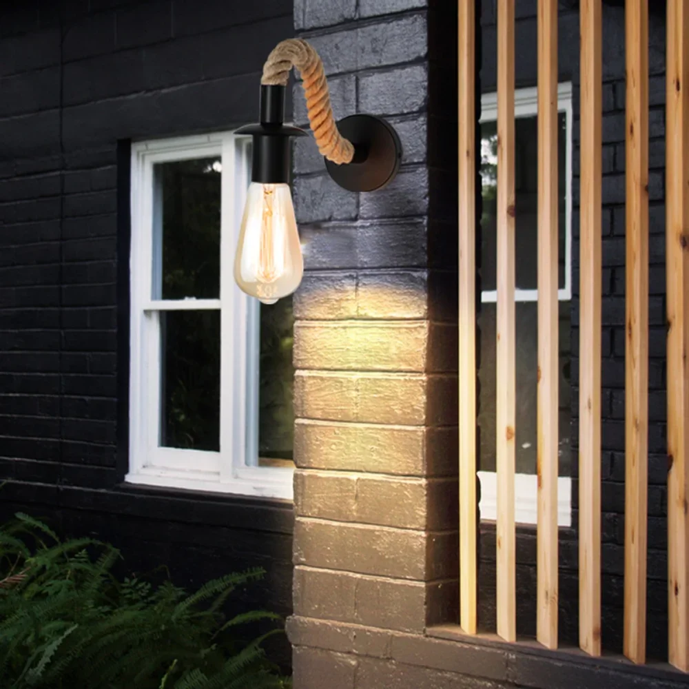 Retro Hemp Rope Design E27 Edison Bulb Iron Wall Lamp Indoor Home Loft Corrior Led Wall Lamp Industrial Decoration Wall Light
