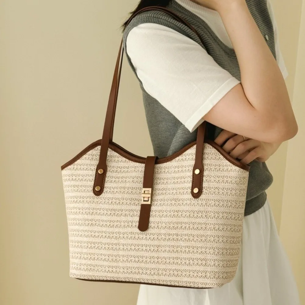 Borsa a Tracolla di Grande Capacità, Design Versatile, Borsa Intrecciata a Mano, Stile Ecologico e alla Moda - immagine 3