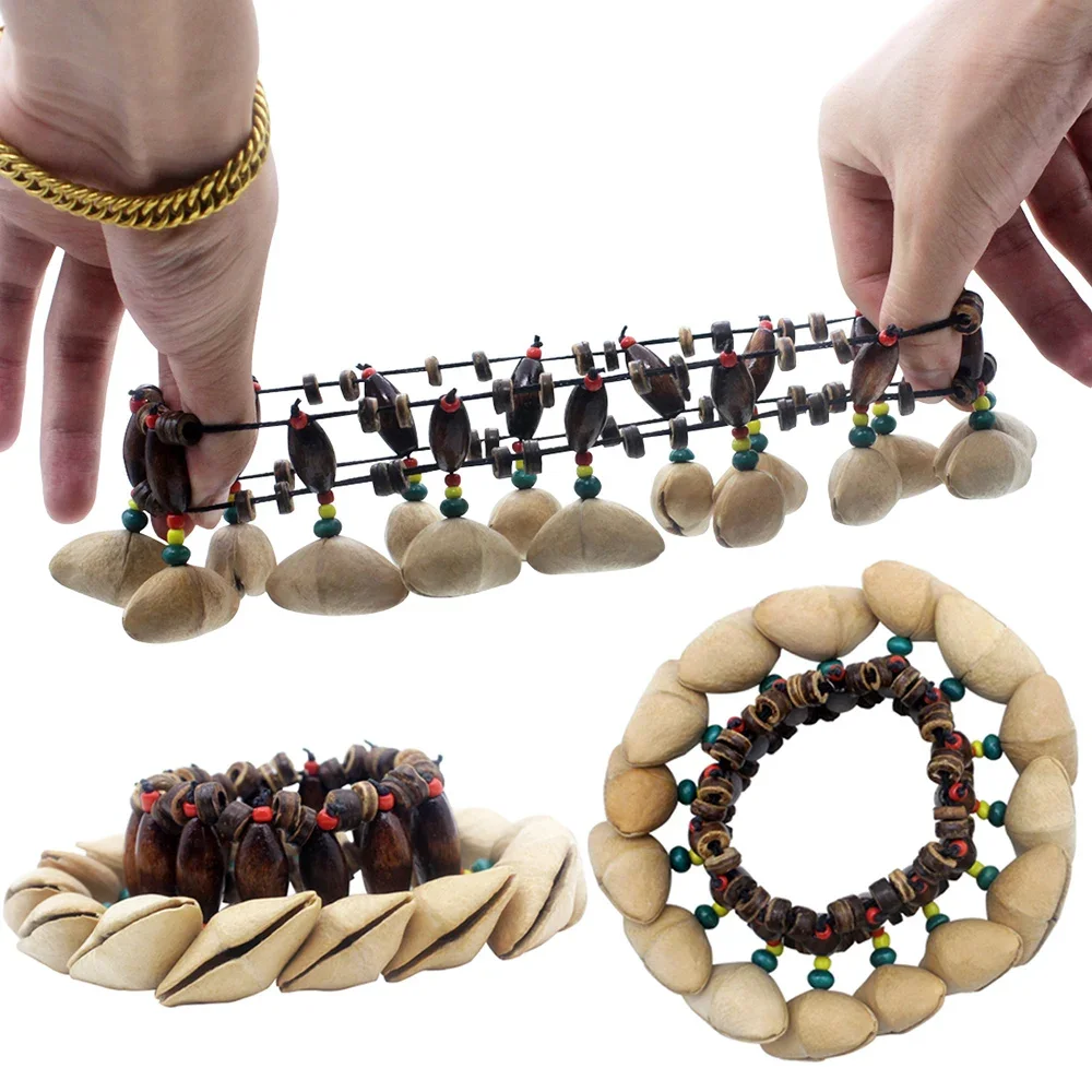 M MBAT Dora Shell Handbells Handmade Nuts Shell Bracelet Handbell for Djembe African Drum Conga hand bell,children percussion instruments