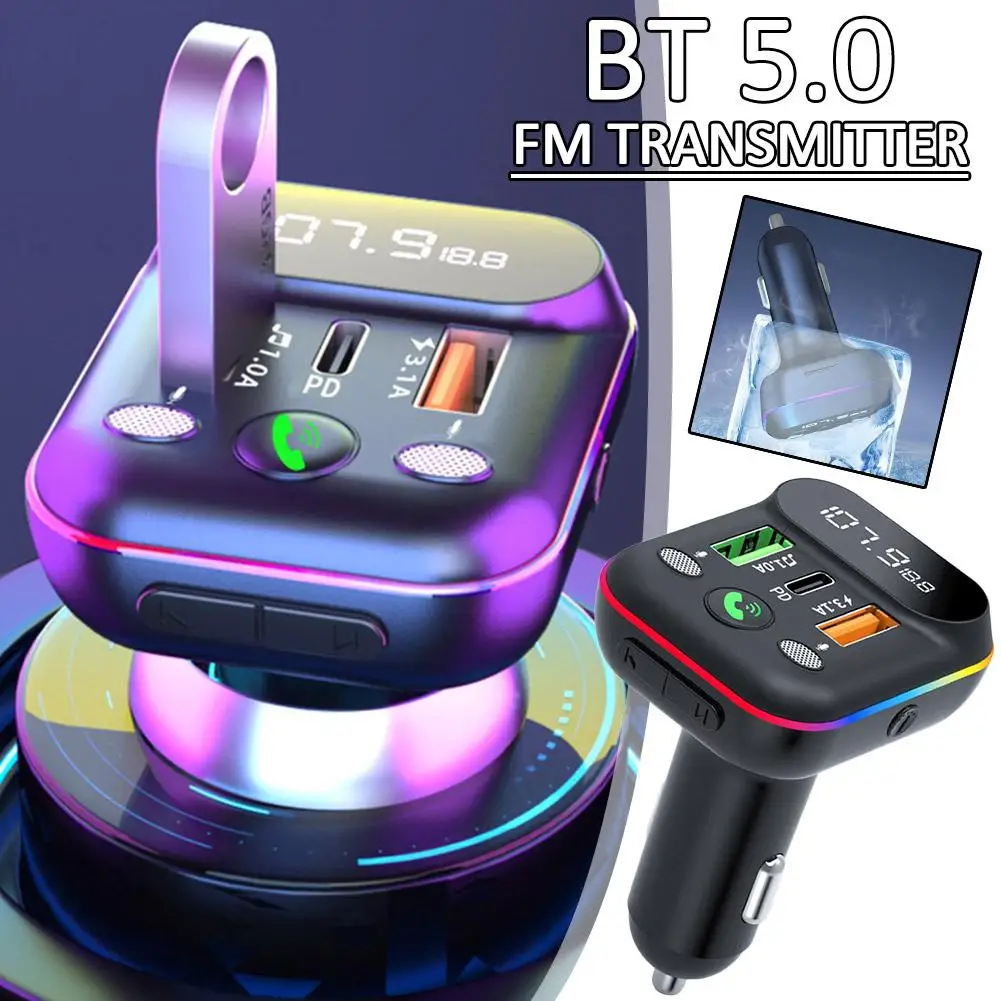 

FM Transmitter BT Hands-free USB Car Charger Fast Charging Accessories Player Ambient MP3 U Reading Disk Interior Color Lig S1N2