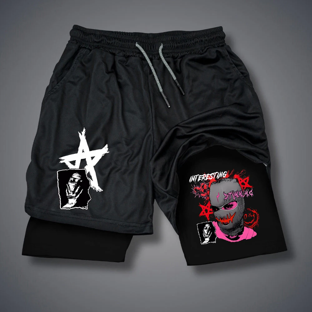 2 in 1 Sports Shorts Men Fitness Gym Training Quick Dry Shorts Workout Jogging Double Deck Summer with Towel Pocket Sportswear