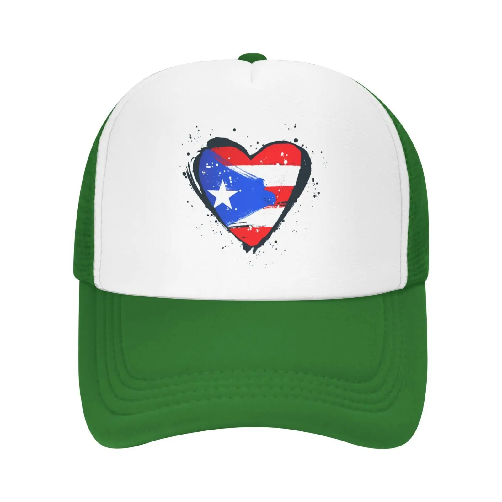 

Mesh Dad Hat Adjustable Washed Puerto Rico Heart Green Baseball Dad Cap Funny Distressed Ball Trucker Cap for Women Men Unisex