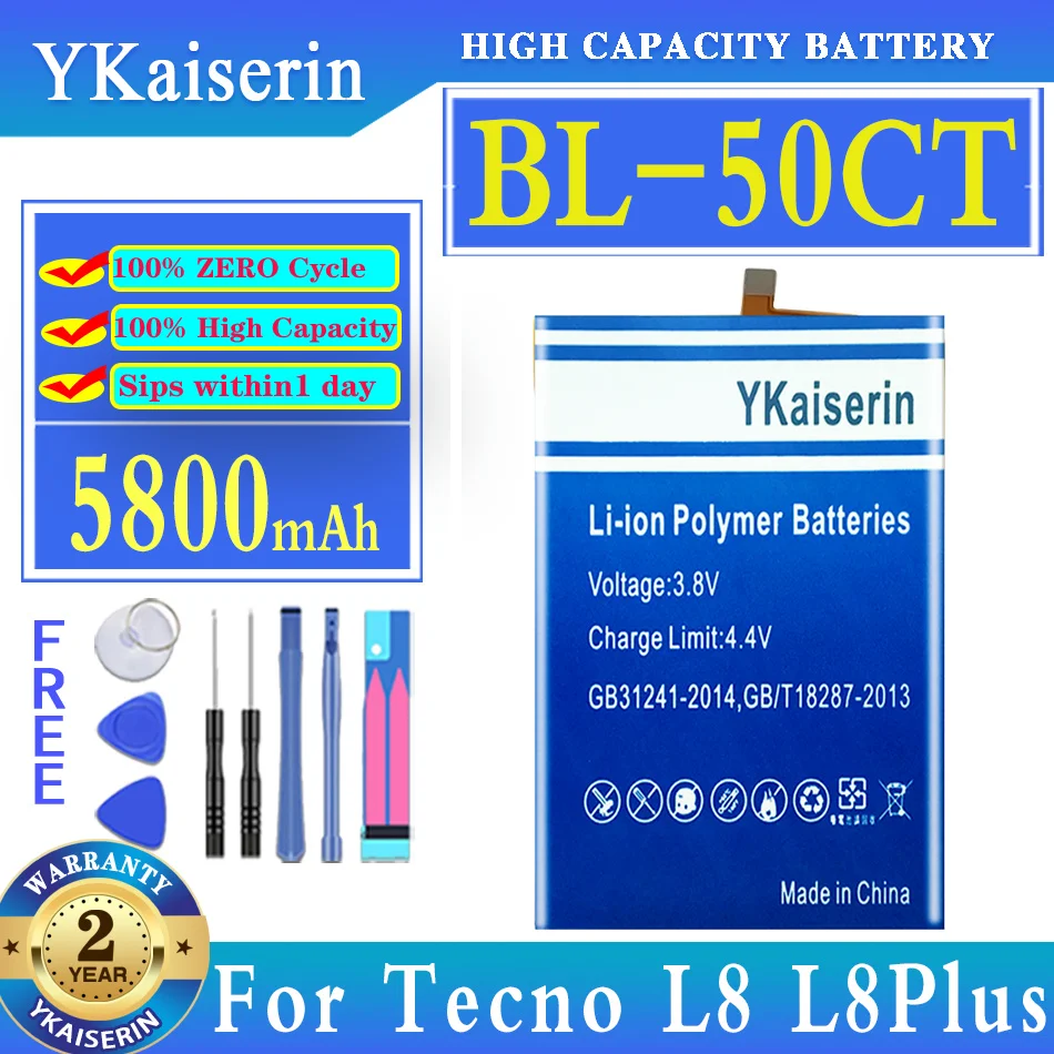 

YKaiserin 5800mAh Replacement Battery BL-50CT For Tecno L8 Plus l8plus Moile Phone