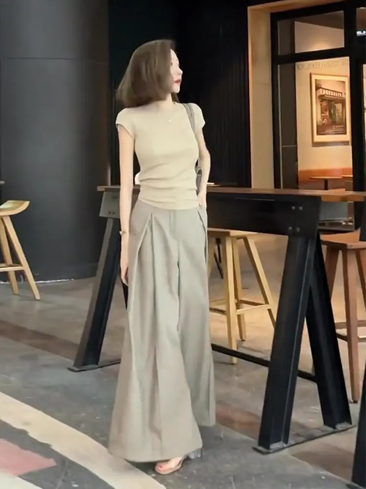 2023 Summer Individualized Women's Clothing Temperament High Sense Royal Sister Top Wide Leg Pants Casual Fashion Two Piece Set