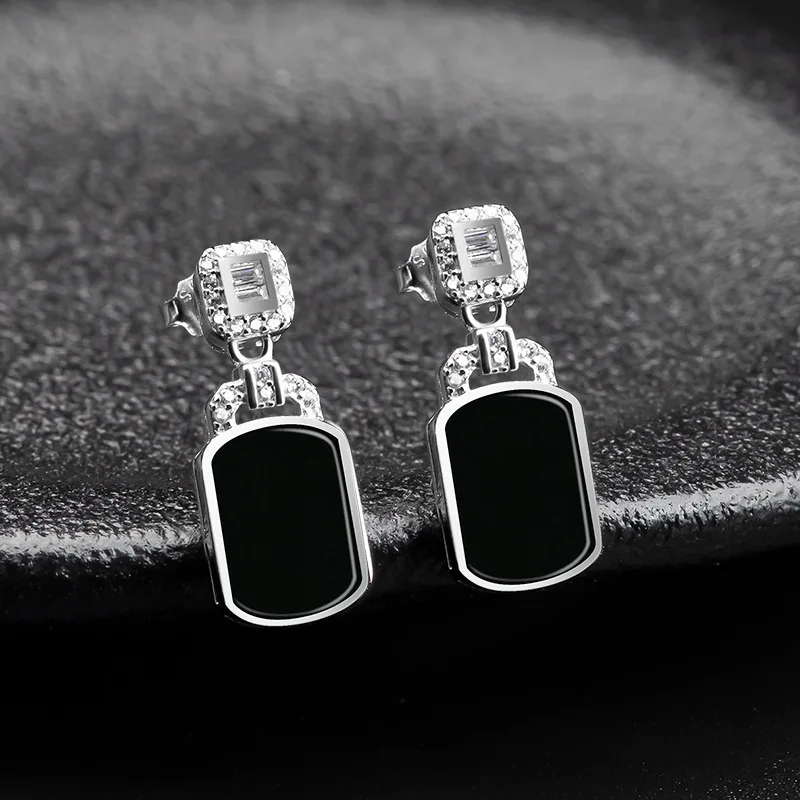 

Natural A-grade Ink Jade Earrings S925 Silver Inlaid Ink Jadeite Fashion Women's Gifts Jewelry High End Atmosphere Drop Shipping