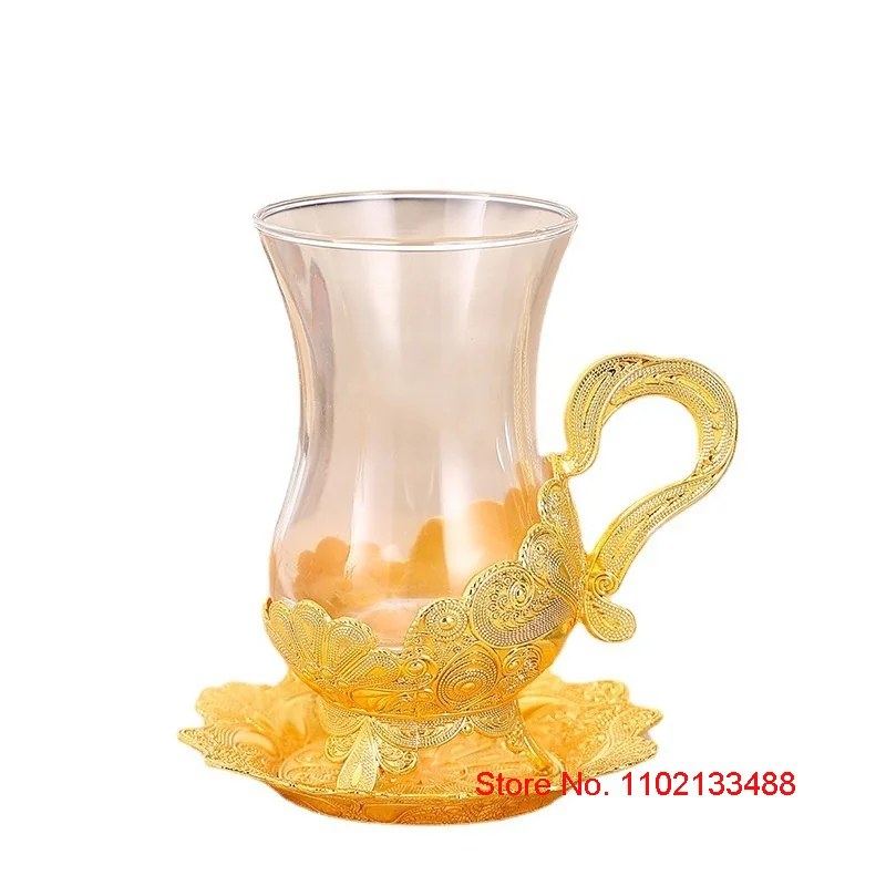 طقم فناجين قهوة وطبق ذهبي ، محكمة ملكية فاخرة ، طق...