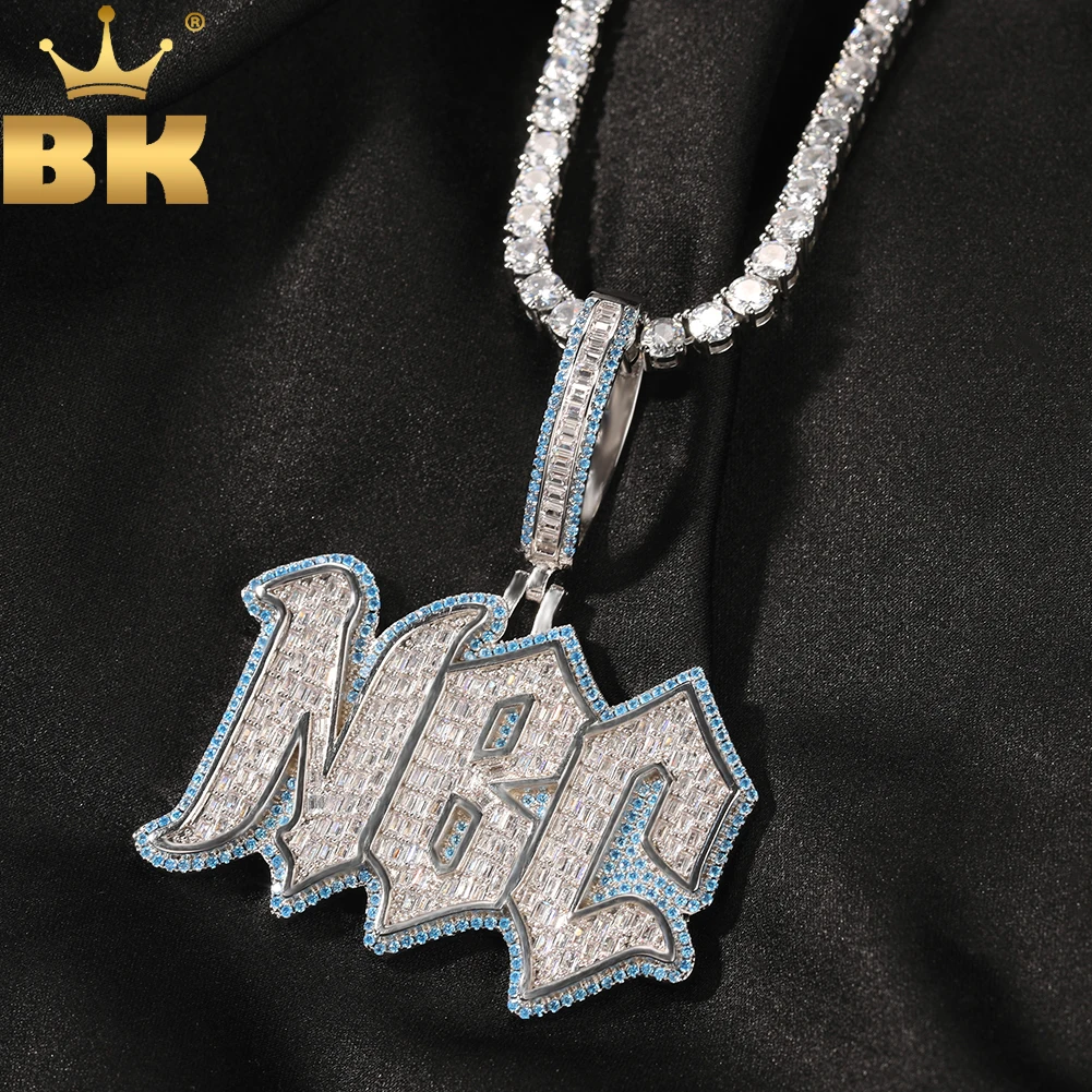 

Цепочка с кулоном с надписью THE BLING KING, сверкающее ожерелье небесно-голубого цвета с кубическим цирконием, колье в стиле хип-хоп, бижутерия