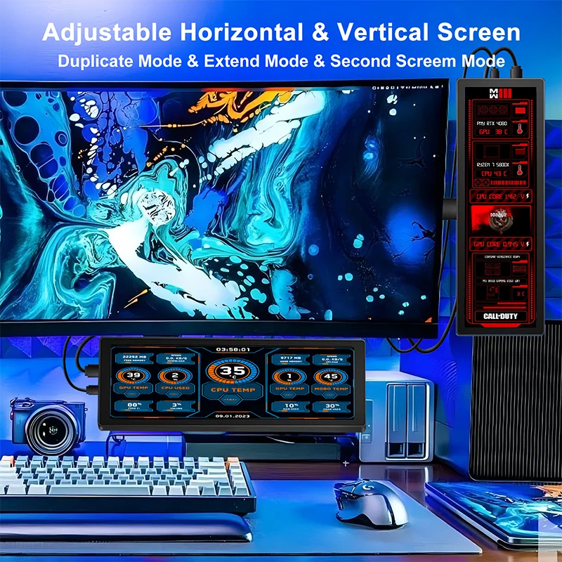 Wisecoco 7.84인치 미니 휴대용 LCD 모니터 CPU GPU 모니터링 IPS 보조 화면 디스플레이 (노트북 PC, 라즈베리 파이 4, Aida64 지원)