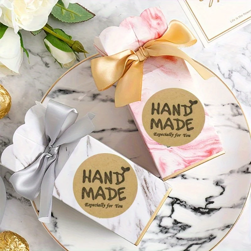 500 Pcs/ Roll Vintage Kraft Paper Handmade with Love Stickers - Unique Scrapbook Gift Stationery Labels - Thank You Sticker Pack